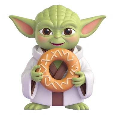 Yoda holding a simit with a smile, simple background sticker