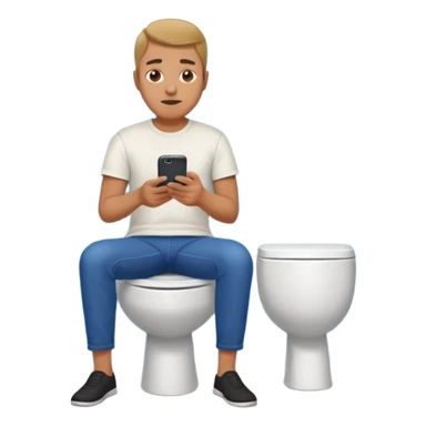 Man on toilet playing on phone while people wait to use bathroom sticker