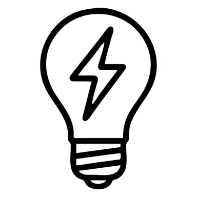 minimalist vector icon of a classic incandescent lightbulb with rounded glass bulb and screw-in base, with a sharp angular lightning bolt integrated into the bulb's outline blending both shapes, clean modern vector art, single dark gray color, no gradients or shadows, bold clear lines, balanced proportions, unified design sticker