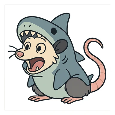 cute cartoon possum dressed up like a shark sticker