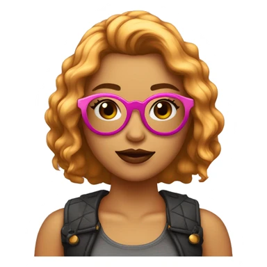 Chica joven de piel muy Clarita con pelo corto de color castaño, con gafas redondas con borde dorado. Pecas en las mejillas y labios gorditos color rosa.  sticker
