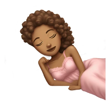 pretty tan girl with brown curly hair in a pink nightgown sleeping on fluffy white pillows sticker
