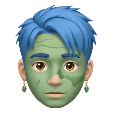 messy green clay mask man with earrings and blue hair sticker