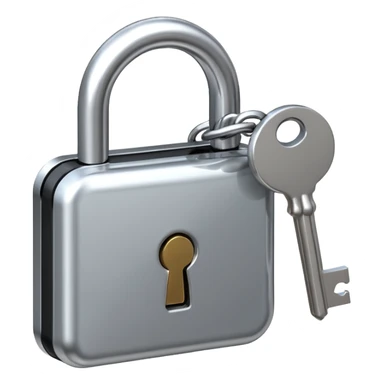 A chrome silver lock and key emoji, smooth metallic surfaces, glossy reflections, luxury swag vibe, minimal iOS emoji style, centered on clean white background sticker