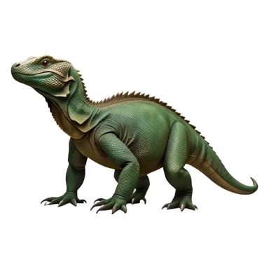 cinematic-komodo-dragon-realistic-full-body-standing on all fours-emoji,-massive-scaled-body-poised-with-quiet-power,-rough-textured-skin-dark-green-and-dark brown, black,-head-tilted-dramatically,-long-forked-tongue-flicking-out,-simplified-yet-realistic-focused-features,-highly-detailed,-glowing-with-an-almost-sarcastic-glow

 sticker