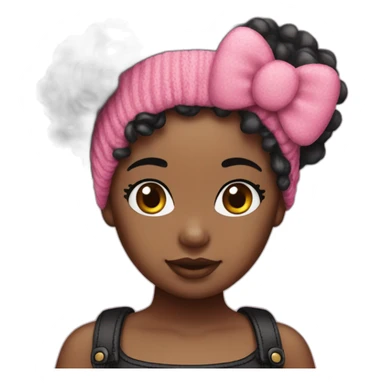 Hello kitty beanie black girl with curly pink and black hair sticker