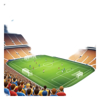 An icon showing a soccer stadium filled with players in action, inspired by EA Sports FC 25. The design features players on the field, with the stadium lights shining brightly and a lively crowd in the stands. Transparent background highlights the energy and excitement of the match. sticker