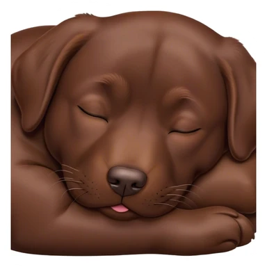 Meme-Worthy Cute Sleeping Chocolate Labrador Portrait Emoji, Head resting peacefully with a contented smile, showcasing a delightfully robust build and a luxuriously soft chocolate Fur, eyes shut in a serene nap, Simplified yet hilariously adorable features, highly detailed, glowing with a soft, drowsy light, high shine, relaxed and utterly lovable, stylized with an air of playful laziness, bright and heartwarming, soft glowing outline, capturing the essence of a comically sleepy companion, so meme-worthy it feels like it could instantly become the next viral sensation of adorable slumber! sticker