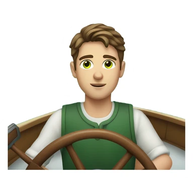 Young man with brown hair green eyes driving a boat sticker
