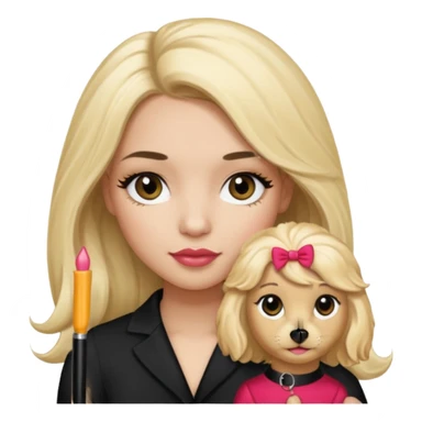 Make a girl with long black silky  hair holding a cockapoo make the cockapoo blonde Make thr girl have mascara and lipgloss on MAKE THE GIRL HAVE LONG BLACK SILKY HAIR sticker