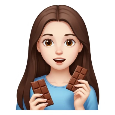 beautiful pale brunette girl with long hair eating a bar of chocolate  sticker
