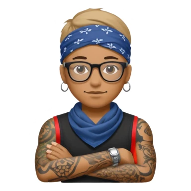 character with bandana and glasses and tattoed sticker