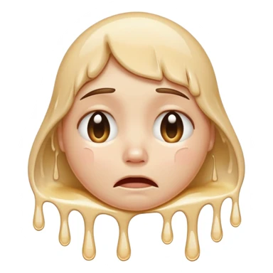 softly smiling crying face that appears to be melting downward, large glossy drip like emoji, combined with the smooth dissolving lower half similar to the melting face. ‘I’m okay :) but absolutely not okay’ sticker