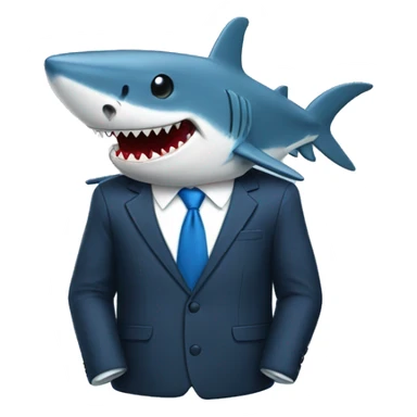 A blue shark in a suit with its mouth closed sticker