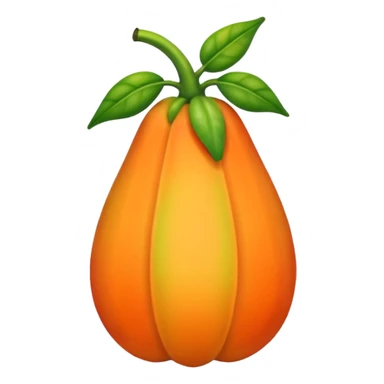 Starting from the current papaya emojis, use the second one as baseline. Modify the emoji slightly to make use of a flamlet to approximate the shape and color of the papaya sticker
