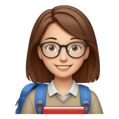 brown hair woman going to university wearing a glasses, looks pretty sticker