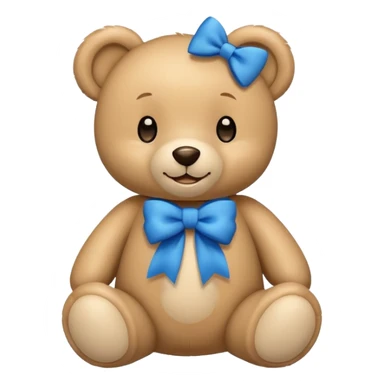 beige teddy bear with with blue bow smile sticker