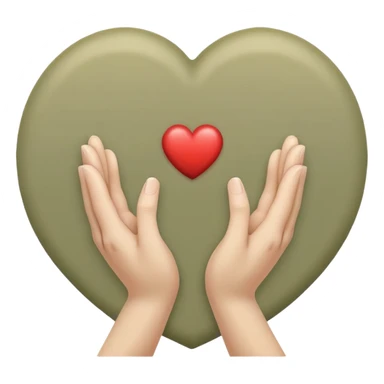 Hands joined in prayer with a pale olive heart sticker
