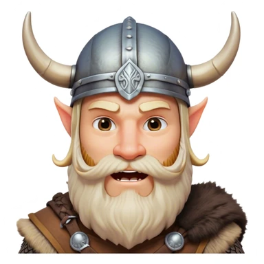 Clash of Clans aesthetic: Cinematic Comical Viking Portrait Emoji, Head tilted dramatically with an exaggerated, fun expression and wide, comically expressive eyes, featuring a rugged yet cartoonish build with a quirky Viking helmet with oversized horns and a playful beard, his face rendered in natural skin tone, Simplified yet hilariously expressive features, highly detailed, glowing with a slightly sassy, vibrant radiance, high shine, dramatic yet playful, stylized with an air of cheeky Nordic mischief, soft glowing outline, capturing the essence of a meme-worthy Viking bringing humor to epic adventures! sticker