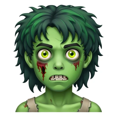 boy zombie with black curly hair mullet with green skin sticker