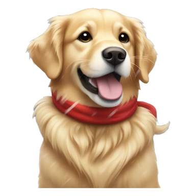 Golden retriever playing in the snow wearing Santa hat sticker