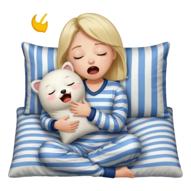{
      "type": "human",
      "look": "girl in striped pyjamas, yawning, holding pillow",
      "description": "a sleepy girl in striped pyjamas yawning while holding a pillow"
    } sticker