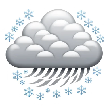 A powerful blizzard emoji icon: storm cloud with heavy swirling snow, strong wind lines, flying snowflakes, dynamic motion. White and gray tones, bold but simple shapes. sticker
