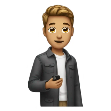 A young man wearing a dress and holding a phone sticker