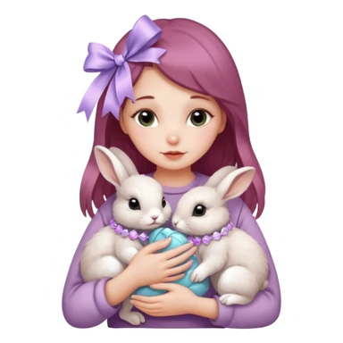 woman hugging baby rabbits with ribbons and crystals sticker