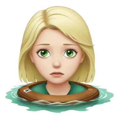 sad depressed weak cs major who is a pretty girl with blond hair and green eyes drowning on ship, very pretty very sad and weak. Near death almost dead drowning. But the pretty girl is like the whole ship and her face is on the helm. sticker