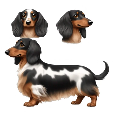 Black & brown Merle long haired Dachshund full body. No white sticker