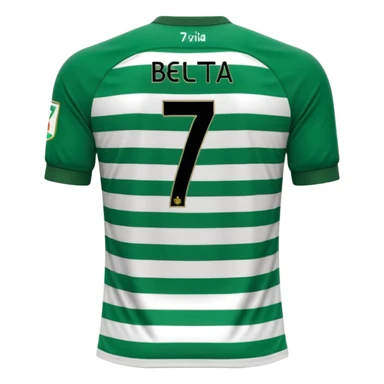 back view of a Real Betis football jersey, only the back, number 7 clearly visible, green and white stripes, simple and clean sticker