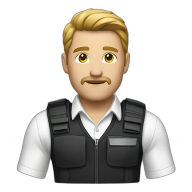 security agent, white shirt and black pants. and vest. sticker