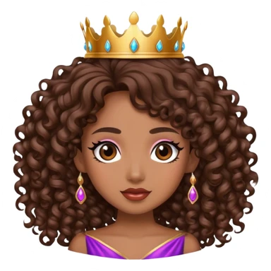 Brown girl diva long curly hair with crown sticker
