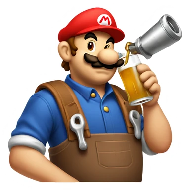 Mario plumber drinking beer with a shirt that reads “HOPE” with a pipe wrench logo sticker