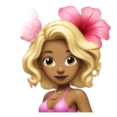 Mermaid with blonde hair, light blue tail and bra and a pink hibiscus flower in her hair sticker