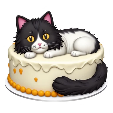 Fluffy black long haired cat cake sticker