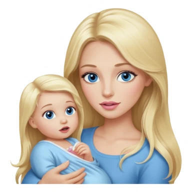 Blonde baddie with long hair Pretty makeup long lashes blue  eyes ,   light pink lips feeding baby boy sticker