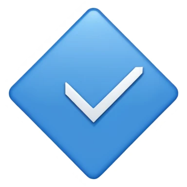 Make Make a symbol with a tilted blue colored square with a tick mark inside it in the middle. Make the edge of the square sharp. Make it normal tilt square and normal tick in the middle sticker