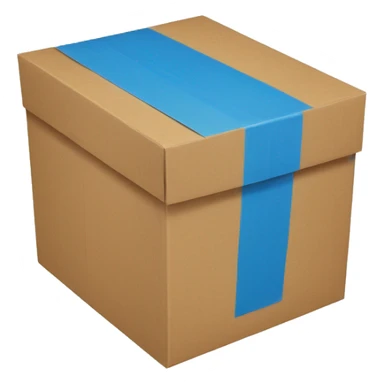 a cardboard box with blue tape crossed like a square on the box sticker
