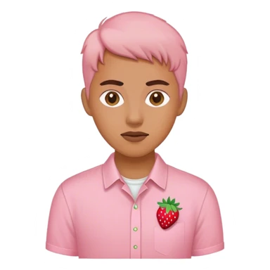 pastel pink shirt with a strawberry embroidered in the center sticker