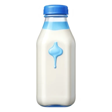 A 3D cartoon bottle of milk with white liquid, blue cap, clean reflections, Memoji-style. sticker