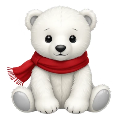 White Jellycat polar bear cub stuffed plush wearing a red scarf sticker