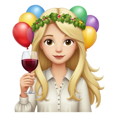 Blond long hair birthday girl with garland and ballons and wine  sticker