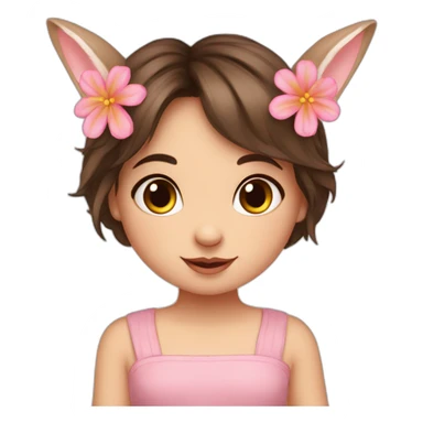 Little Bunny girl brunette with flower sticker