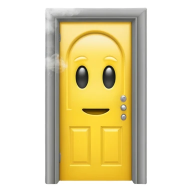 Minimalist emoji-style sticker of a half-open door, with smoke and a single glowing eye visible in the dark inside. Flat design, desaturated colors.
 sticker