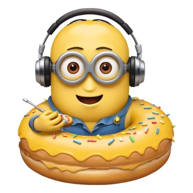 minion listening to music eating a donut emoji sticker