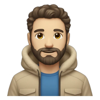 white man with dark beard hair blue eyes with a big fluffy beige cat sticker