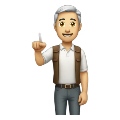 Man pointing towards right sticker