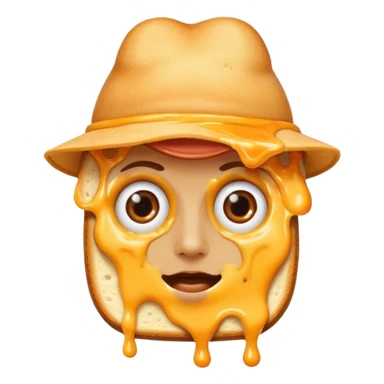 a toastie with melted cheese on the rim and an orange hat and two eyes in left  sticker